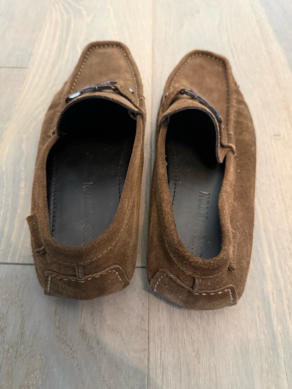 Louis Vuitton Men's Brown Suede Loafers with LV Buckle - Picture 3 of 5